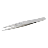 Tweezerman steel point tweezer silver closeup shows precise tips for fine hair removal