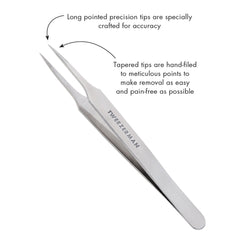 Tweezerman tapered tips precision closeup shows hand-filed sharp points for accuracy.