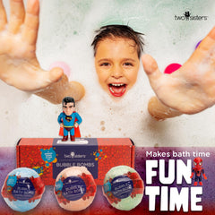 Two Sisters bath bomb colors and bubbles create a vivid, engaging splash experience.