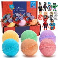 Two Sisters superhero bath bomb with toy inside for kid-friendly bath time.