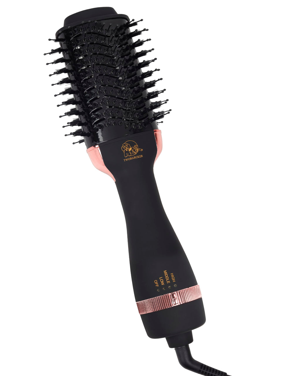 TWOBARCKER hair dryer brush with oval titanium barrel for salon-smooth blowouts.