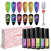 TWOEIGHT Cat Eye Gel Polish Kit shows magnetic color options for salon-quality nails at home.