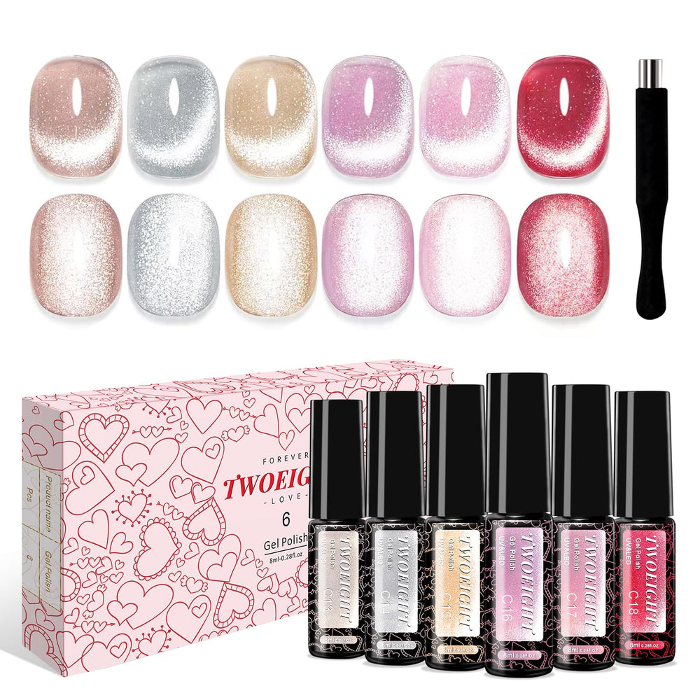 TWOEIGHT cat-eye shine closeup highlights magnetic shimmer for a high-gloss manicure.