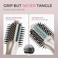 TYMO 2.0 bristle system lifts and smooths without tugging.