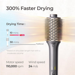 TYMO hair dryer brush 24 m/s airflow for quick styling