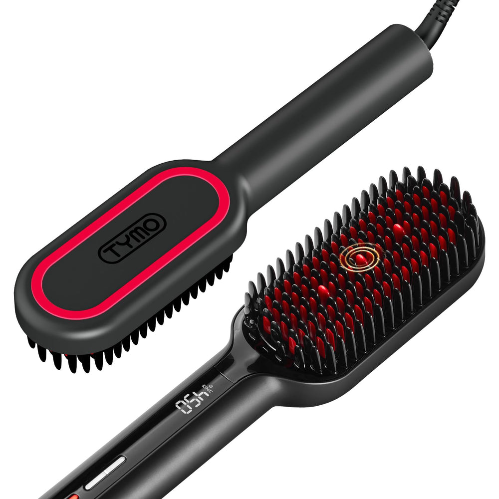TYMO hair straightener brush close up shows dense bristles for snag-free styling