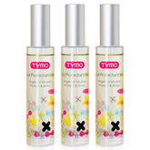 TYMO heat protectant bottle in use, guarding hair against heat up to 450°F.