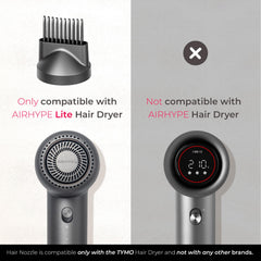 TYMO magnetic nozzle helps lengthen textured hair and reduce frizz during use