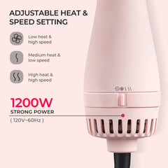TYMO Pink Volumizer titanium barrel close-up emphasizes even heat for smooth styling.