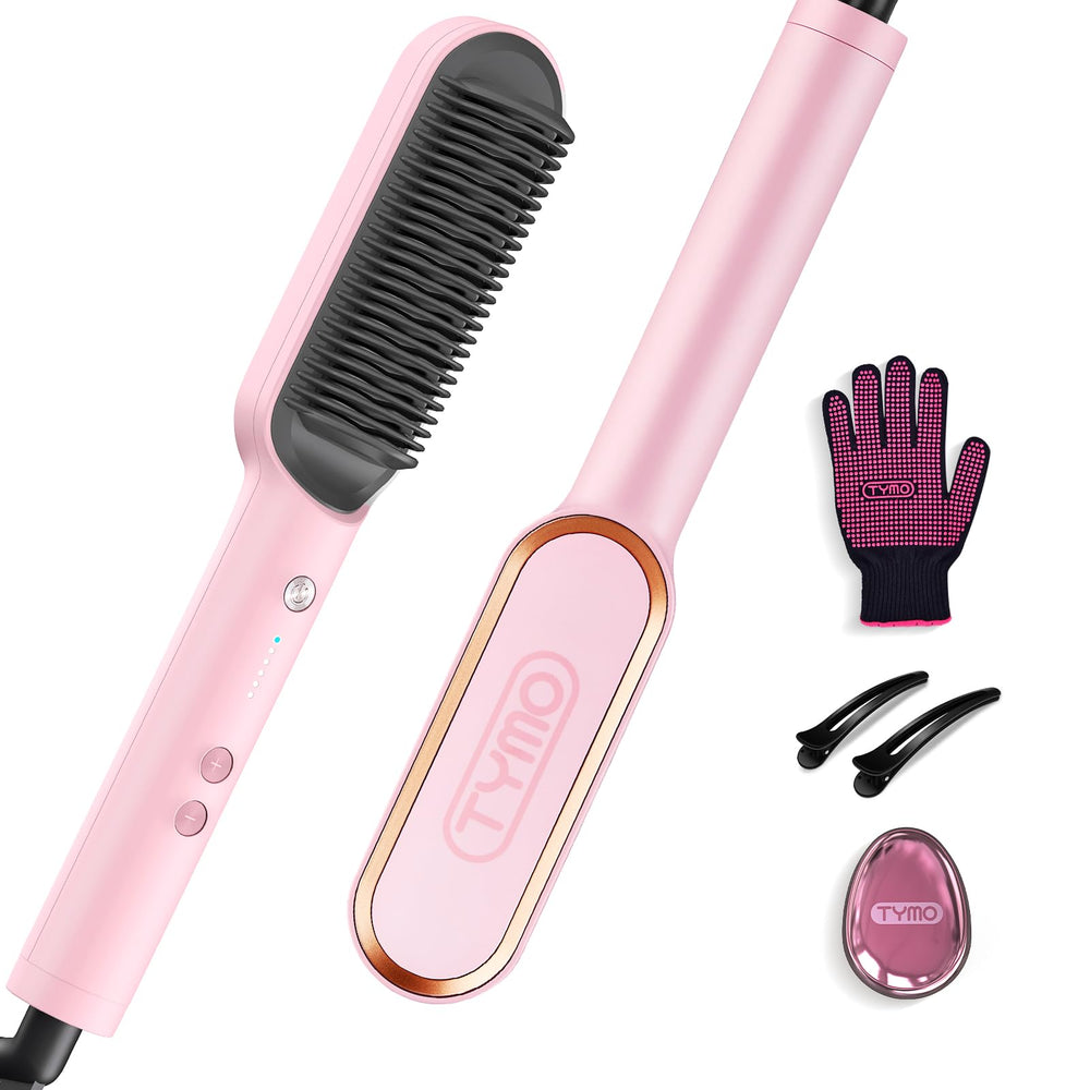 TYMO Ring Hair Straightener Comb pink closeup heat-ready for fast styling on busy mornings