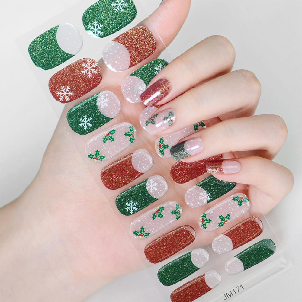 Tyuimhx Christmas semi-cured gel nail strips in box, ready for at-home holiday nails.