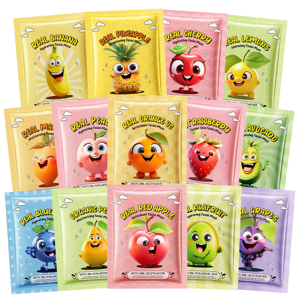 UAOE 14 Pack Kids Fruit Face Masks – hydrating fruit assortment for skin