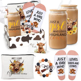 UAREHIBY Highland Cow Gift Set wrapped for gifting, six-item bundle.
