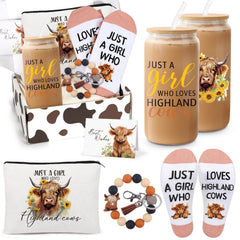 UAREHIBY Highland Cow Gift Set wrapped for gifting, six-item bundle.