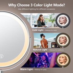 UBYMET makeup mirror three color modes for accurate skin tones in varied light