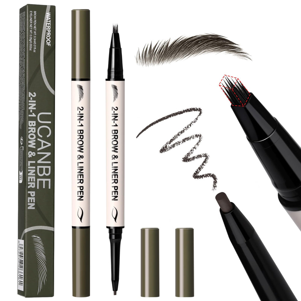 UCANBE 2-in-1 brow pen and gel eyeliner dual-ended for precise everyday definition.