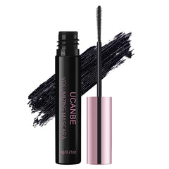 UCANBE Black Waterproof Mascara brush closeup demonstrates even coating on lashes.