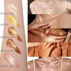 UCANBE Body Shimmer Oil on shoulders creates sun-kissed shimmer