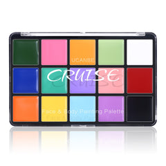 UCANBE Face Body Paint Oil 15 macaron colors swatches for pro and beginner color blending.