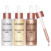 UCANBE Glow Shimmer Drop Champagne Gold-01 bottle delivers radiant glow on skin