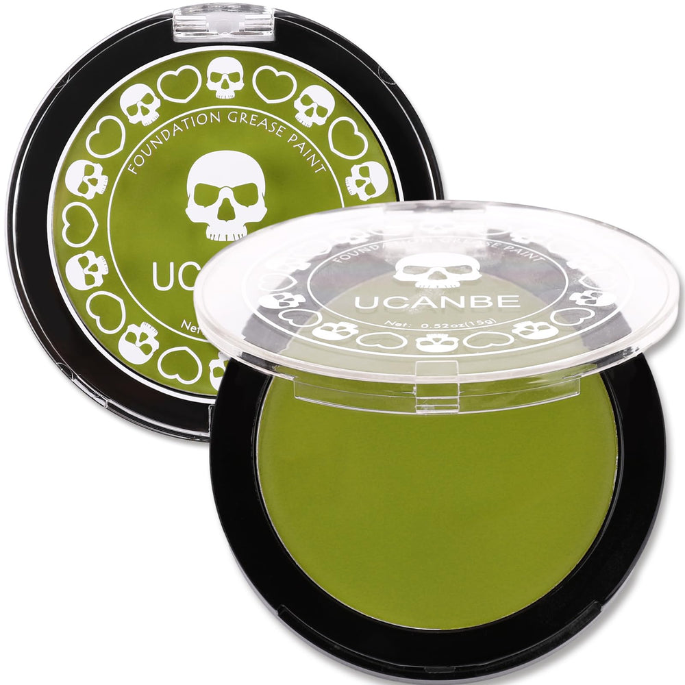 UCANBE Ogre Green Face Paint cream jar shows velvety texture for smooth blending.