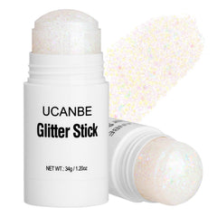 UCANBE white body glitter stick close-up with seven-color sparkle for festival looks
