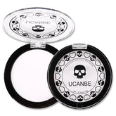 UCANBE white pressed powder compact close-up shows silky texture and matte finish