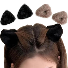 UCCASA cute plush cat ear hair clip front view shows secure grip for daily wear