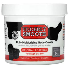 Udderly Smooth daily moisturizing body cream original formula tubes closeup for smooth skin.