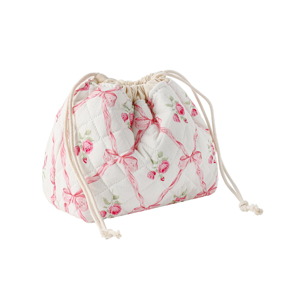 uekeboag cotton quilted drawstring makeup bag exterior, a chic travel companion for cosmetics