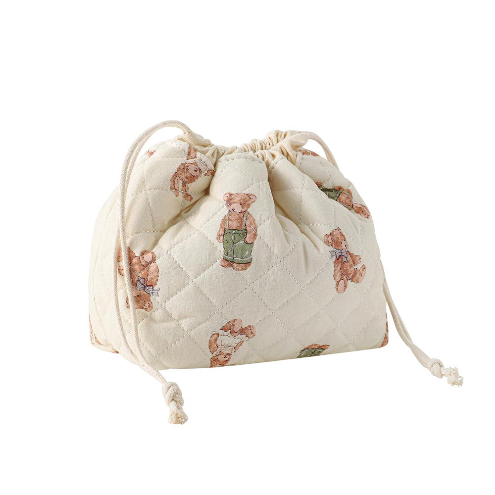 uekeboag Cotton Quilted Drawstring Makeup Bag front view for portable travel organization.