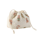 uekeboag Cotton Quilted Drawstring Makeup Bag front view for portable travel organization.