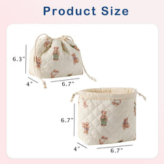 uekeboag Cotton Quilted Drawstring Makeup Bag side view shows slim silhouette and portability.