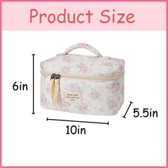 uekeboag floral cotton makeup bag with quilted texture for everyday use
