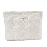 uekeboag white quilted makeup pouch front view helps keep cosmetics organized on the go.