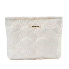 uekeboag white quilted makeup pouch front view helps keep cosmetics organized on the go.