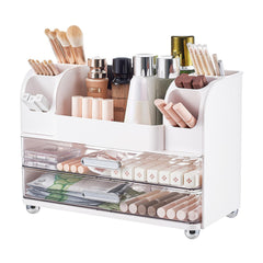 UFORU makeup organizer vanity with two drawers keeps cosmetics neatly contained.