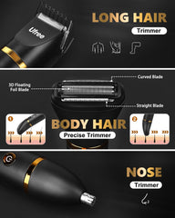 Ufree 3in1 body grooming kit parts reveal interchangeable blades for versatile trimming.
