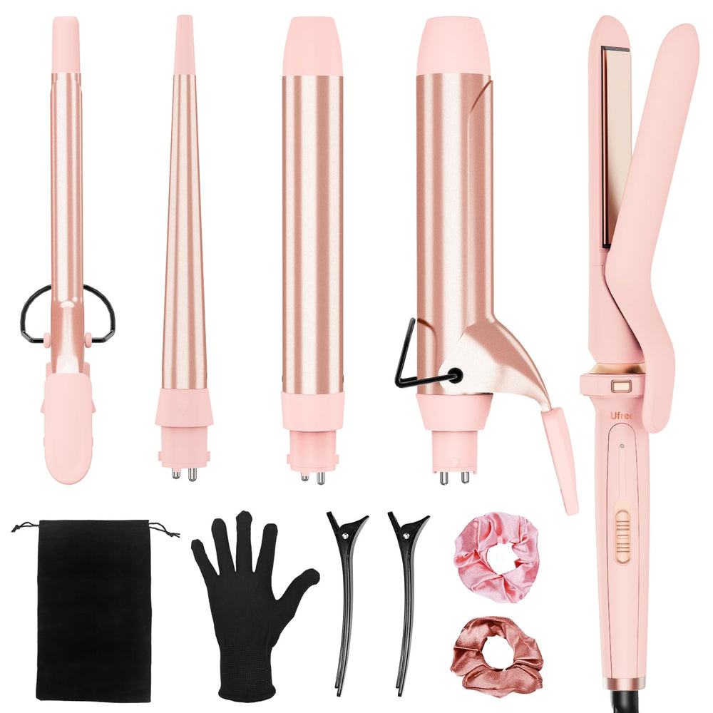 Ufree 5-in-1 curling iron pink full set for versatile styling on any hair type.