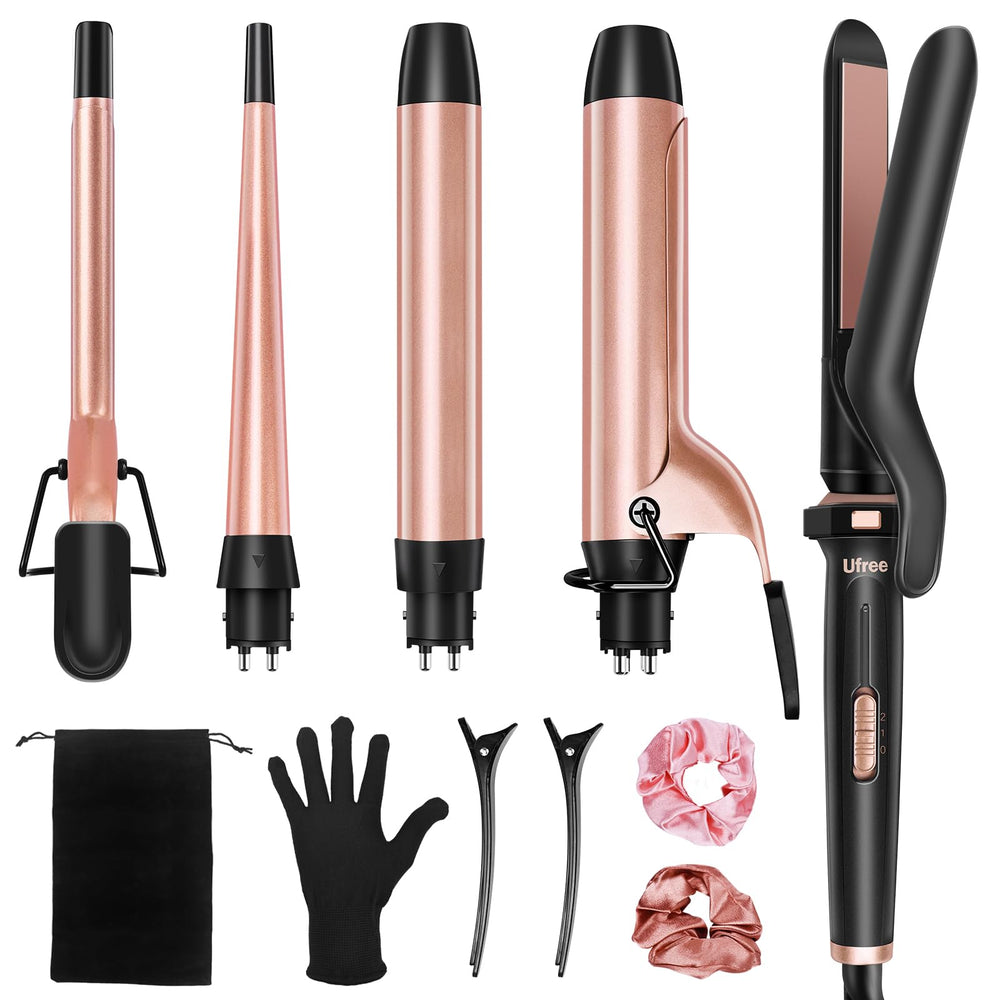 Ufree 5-in-1 curling iron set displayed, showcasing versatile styling options for every look.