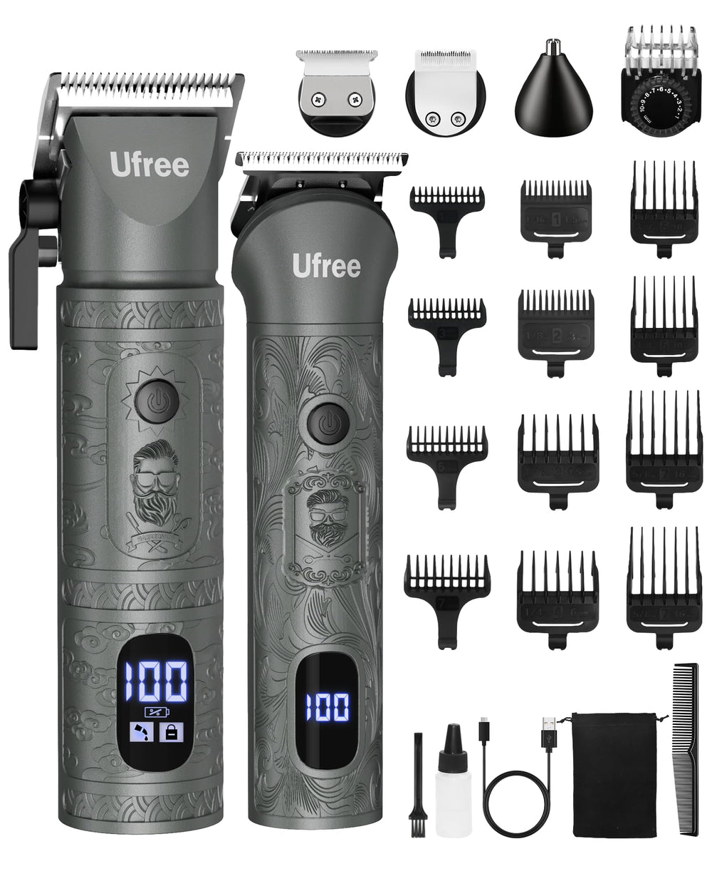 Ufree beard trimmer with detachable heads for flexible styling and precision grooming.