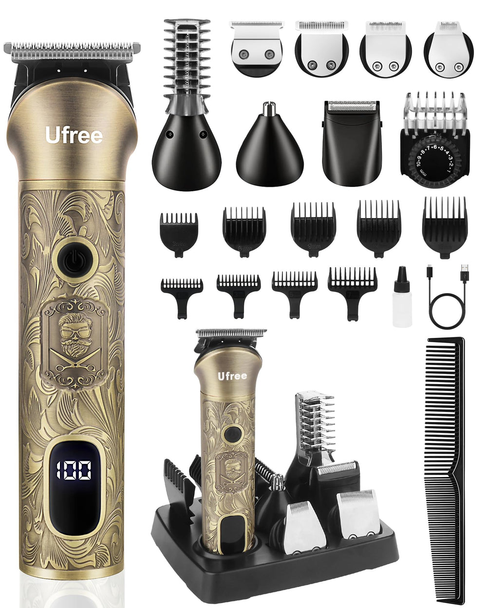 Ufree beard trimmer head-to-body kit shows versatile grooming and precise shaping