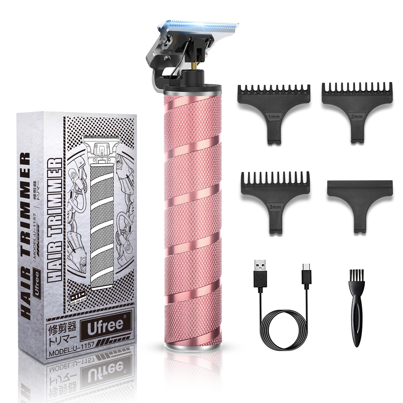 Ufree hair trimmer rose-gold front view for precise at-home grooming.