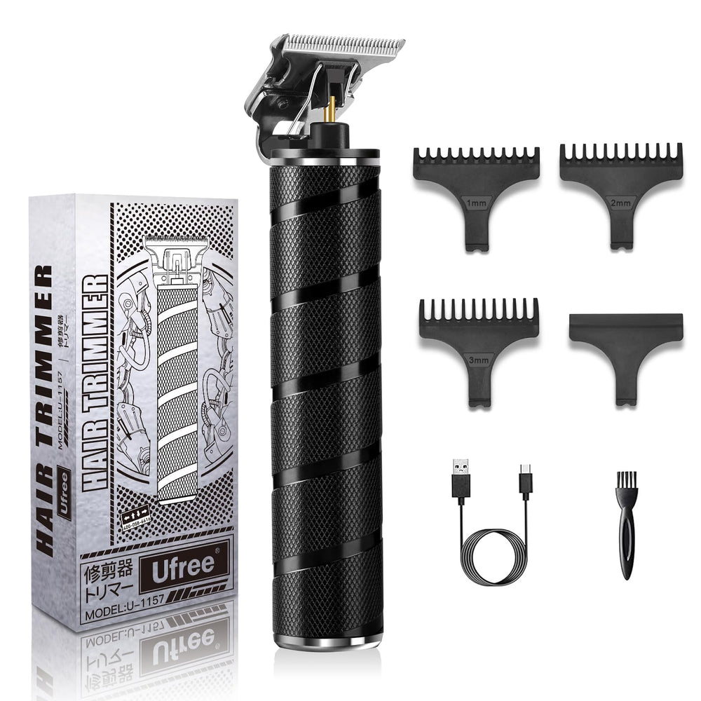 Ufree men's beard trimmer close-up with zero-gap T-blade for skin-friendly trims
