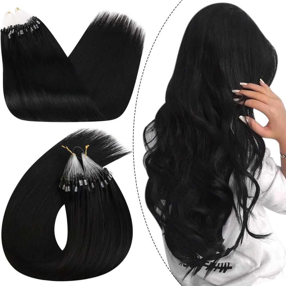 Ugeat microlink hair extensions in 24inch jet black for natural blend and length