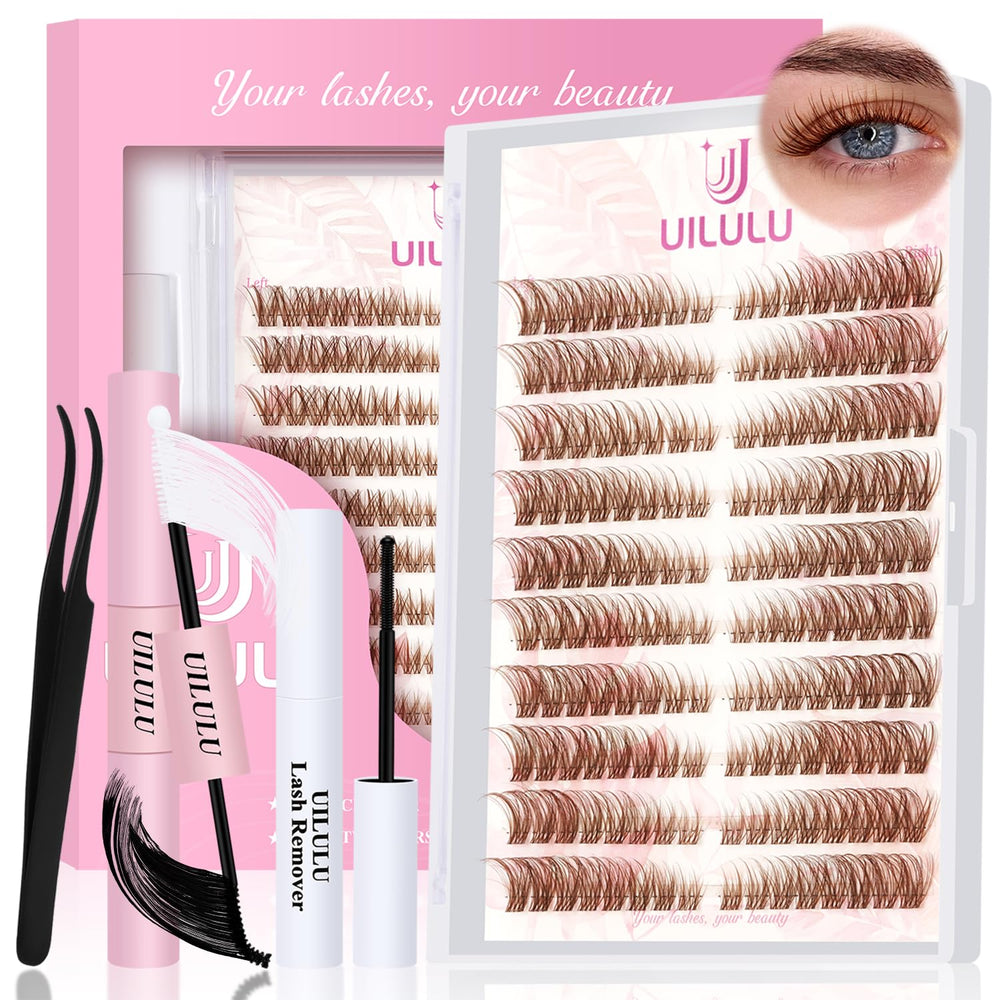UILULU Brown Lash Clusters Kit 160pcs for fuller, natural-looking lashes all-day wear.