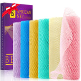 UJFQBH African Net Sponge long bath scrubber in purple-orange for gentle daily exfoliation.