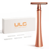 ULG double-edge razor rose gold front view for precise daily shaving