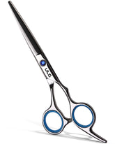ULG hair cutting scissors with blue sapphire pivot for precise trimming.
