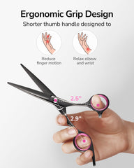 ULG hair cutting scissors offset ergonomic grip reduces hand strain during styling